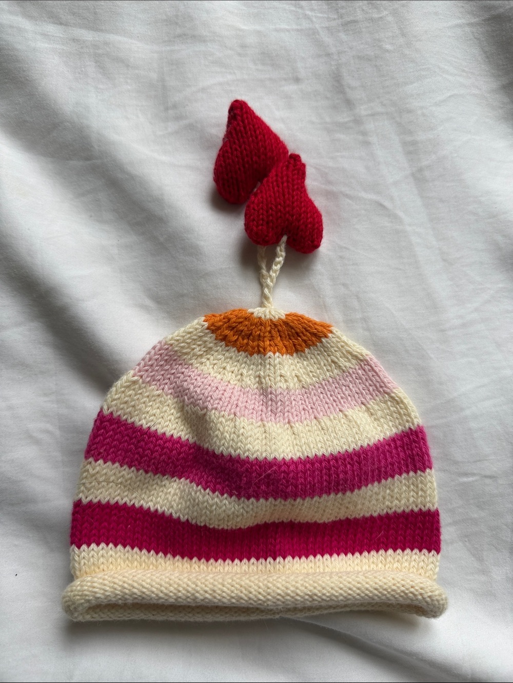 Melange Striped Knit Kids Hat in Cream, Pink, Fuchsia, Orange, Red